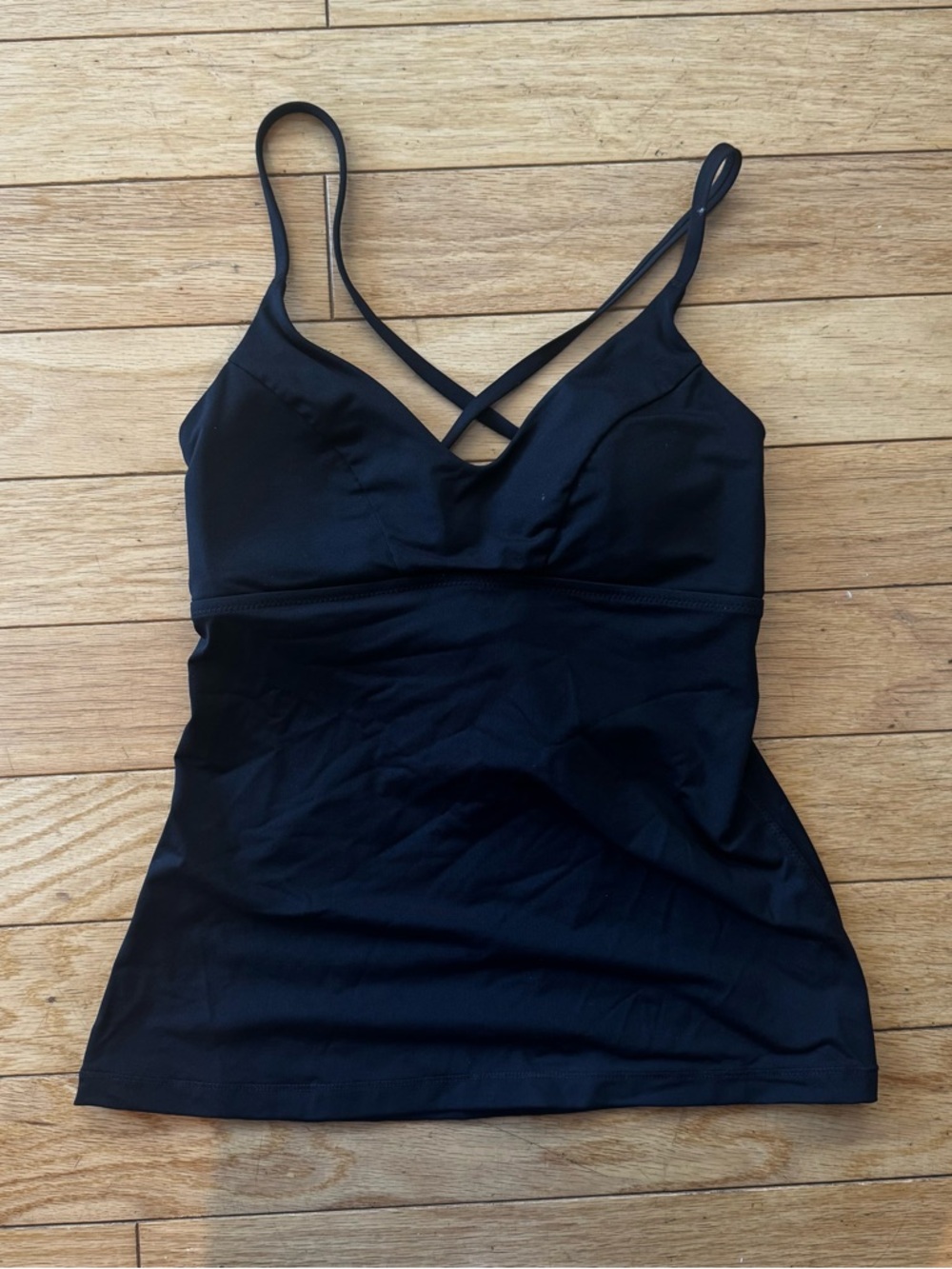 Athleta Black Strappy Tankini Top Built-In Bra Minimal Active Swim